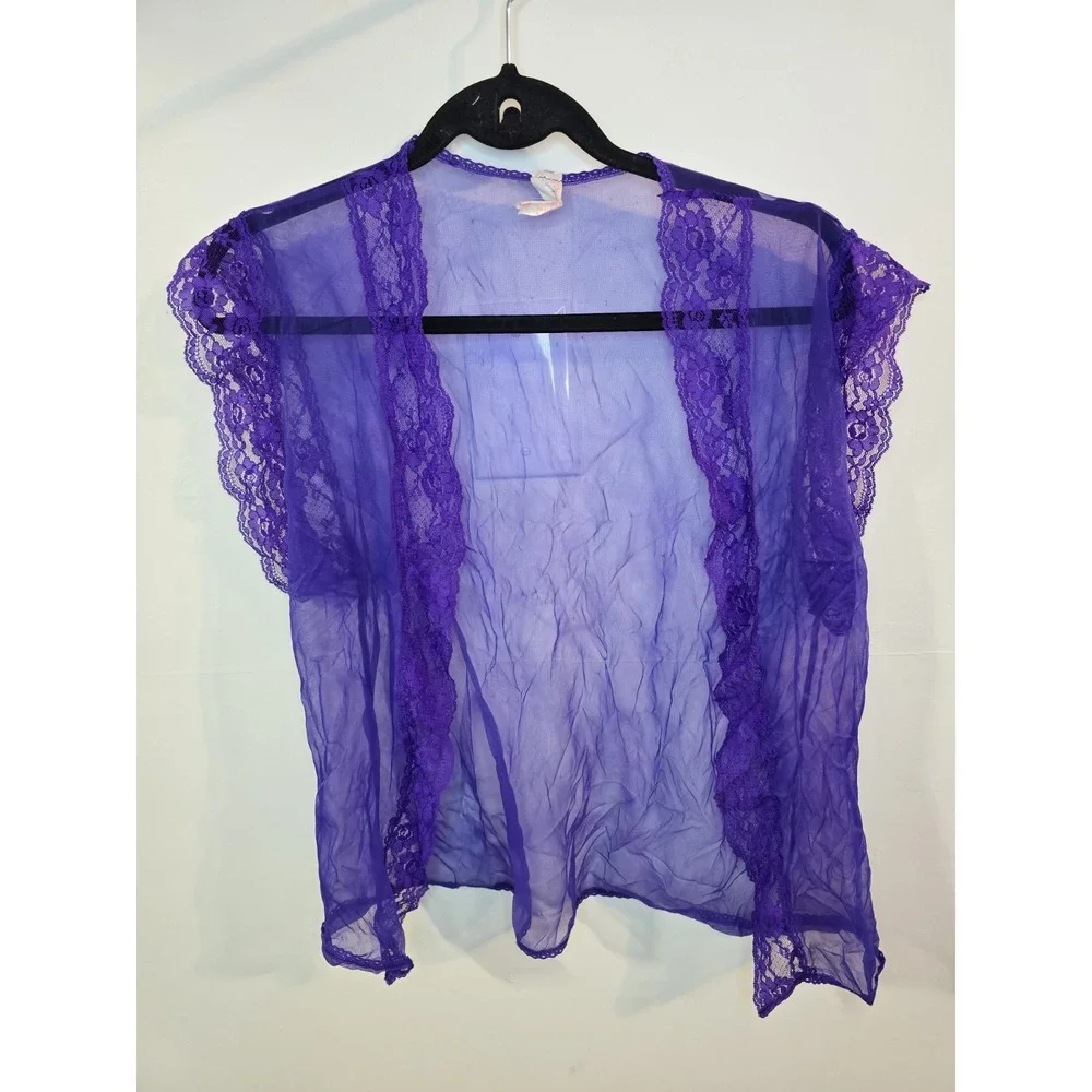 Vintage Y2K Women's Size Medium Purple Cardigan Lace Fairy‎ Coquette Soft Girl